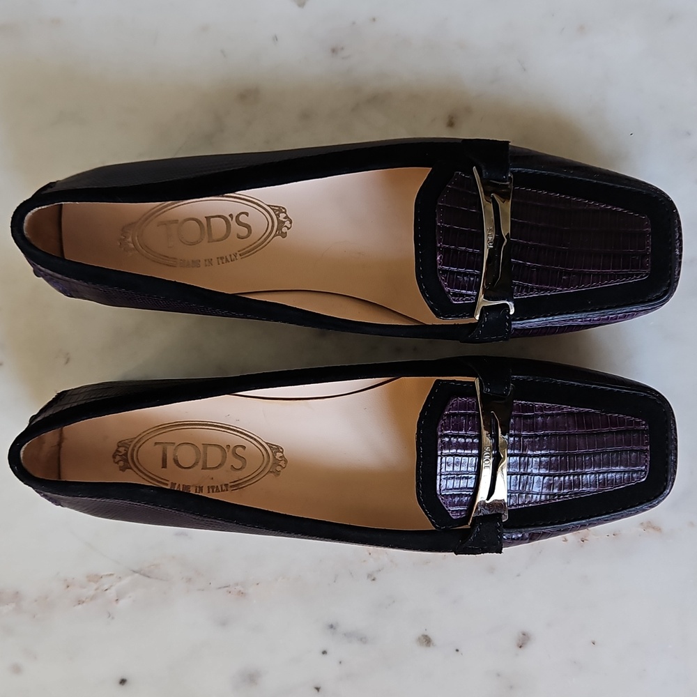 TOD'S: Deep Purple Leather Logo Loafets